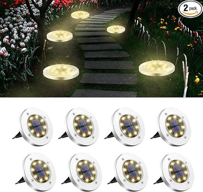8 Pack Inground Lights for Outside, 8 LED Waterproof Solar Disk Lights, Landscape Lighting for Outdoor Garden Pathway Driveway