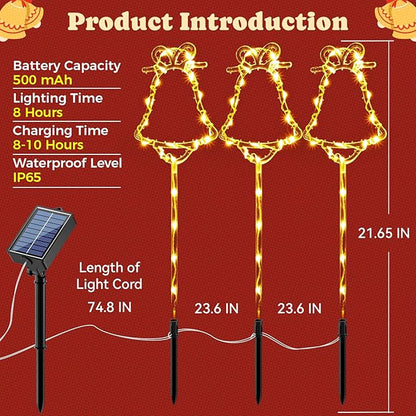 6 Packs Christmas Bell Solar Garden Lights with 8 Light Modes, 21.65 Inches Tall Christmas Outdoor Light with 20 LEDs Each, Solar Outdoor Xmas Decor for Garden, Path, Patio (Warm White)