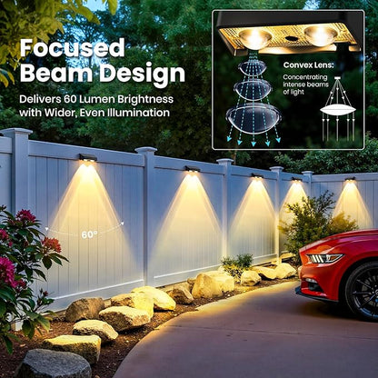 Solar Fence Lights Outdoor,50 LM 11 Modes & 9 Colors Solar Lights with Brighter LED Focus Lens Waterproof IP65 for Wall Backyard Deck Patio Porch Step Railings Pool Decor（4 Pack）