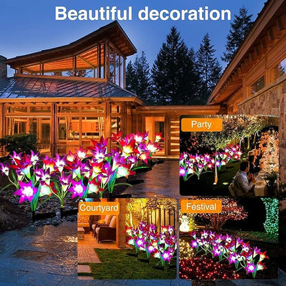 Ulalaza 2PCS Garden Solar Lights Multi-Color Changing 4 LED Flower Stake Light Decorative Landscape Lawn Yard Outdoor Lights Purple and Blue Length is 800mm/30inch