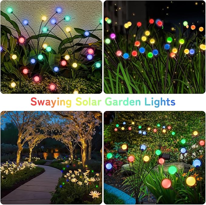 HomeBeyond Firefly Garden Decor Lights, 32 LEDs Firefly Solar Light Outdoor Waterproof, 4 Pack 8 Heads Multicolor | Lumora