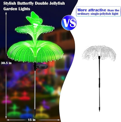 SunKite Solar Garden Lights - 7 Color Changing, Double Jellyfish & Butterfly, Waterproof, Solar Flower Lights for Outdoor Decor