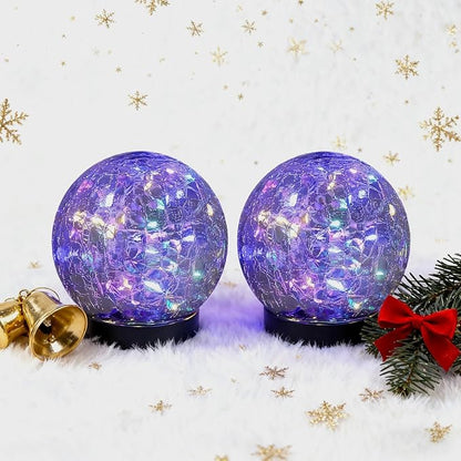 2pack Solar Powered Multi-Color Crackle Glass Globe Lights Outdoor Decorative LED Garden Balls with Colorful Lights for Patio, Lawn, Yard, Pathway.