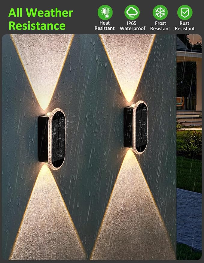 Solar Fence Lights Outdoor, 3000K/4000K/6000K 3 Modes Solar Wall Lights Outdoor Waterproof, Up&Down Dual-Head | Lumora