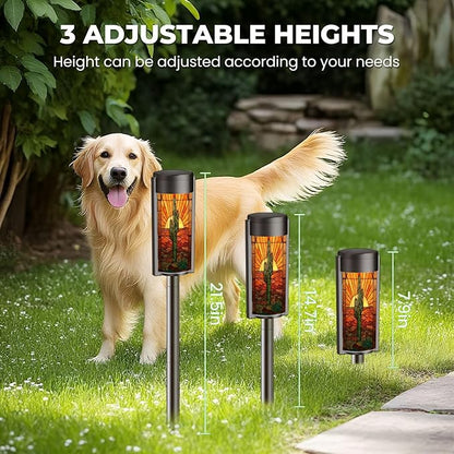 8 Pack Solar Pathway Lights Outdoor Waterproof Vibrant Cactus Desert Sunset Stained Glass Western Border Solar Garden Lights LED Landscape Lighting for Yard Walkway Lawn Garden Decor