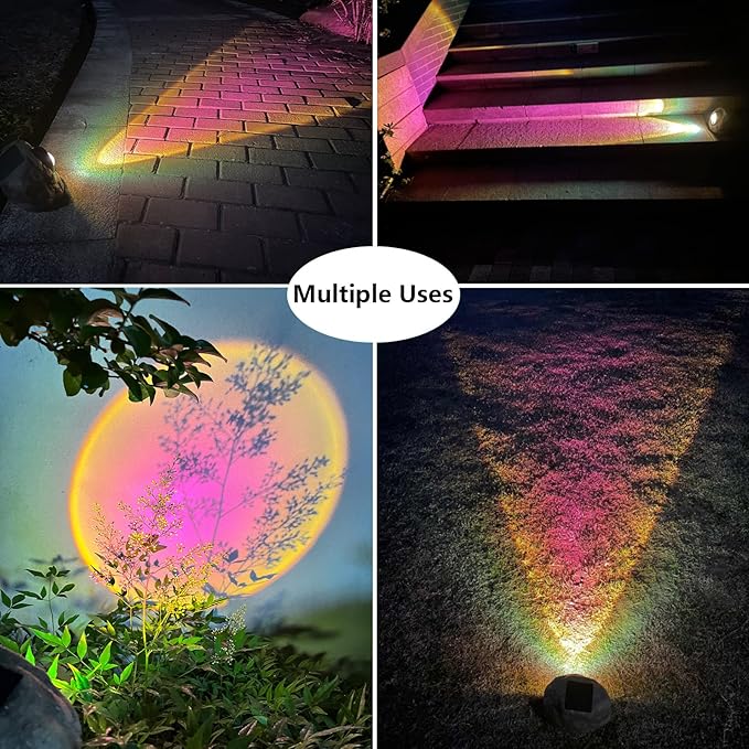 GOODFOEVER Solar Rock Lights(2pcs) Sunset Projection Lights Atmosphere Night Light Solar Powered Garden Lights Outdoor Decorative Waterproof LED Spotlight for Pathway, Walkway, Yard, Patio