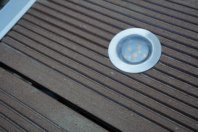 Low Voltage LED Deck Lighting Kit Stainless Steel 1W Waterproof Outdoor Yard Garden Decoration Lamps Landscape Pathway Patio Step Stairs LED In-ground Lights Silver Border(30pcs,Blue)