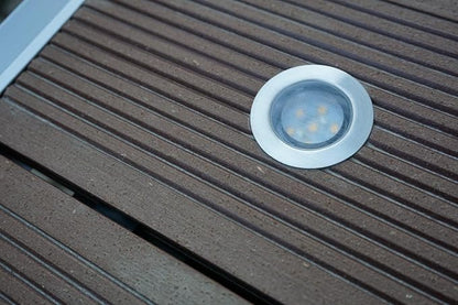 Low Voltage LED Deck Lighting Kit Stainless Steel 1W Waterproof Outdoor Yard Garden Decoration Lamps Landscape Pathway Patio Step Stairs LED In-ground Lights Silver Border(30pcs,Blue)