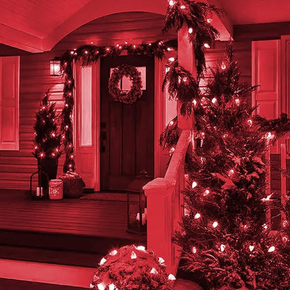 Dazzle Bright C9 Christmas String Lights, Waterproof Connectable Green Wire Fairy Lights, Christmas Lights for Indoor Outdoor Home Yard Xmas Tree House Decorations (Red, 100 LED)