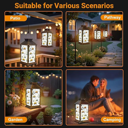 Solar Lantern Outdoor Waterproof Hand Drawn Cute Cars Truck Tractor Cargo Crane Bulldozer Excavator Garden Decor LED Solar Lights Hanging/Tabletop Lamp Gifts for Women Mom for Outside Yard Patio