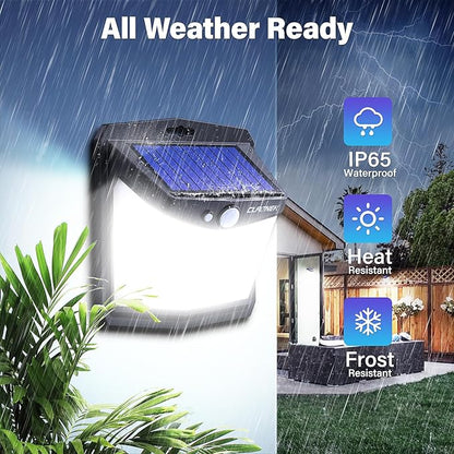 CLAONER Solar Lights Outdoor, [128 LED/8 Packs] Solar Motion Lights 3 Working Modes Wall Lights with 270°Wide Angle Wireless IP65 Waterproof Motion Sensor Outdoor Deck Light, Cold White