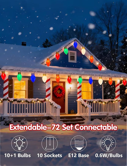 Giant Outdoor Christmas Lights,16ft Jumbo Christmas Lights String Lights with 10 Large Multicolored Bulbs,Connectable Outdoor Decorations Lights for Porch Garden Eave Xmas Trees Roof Decor