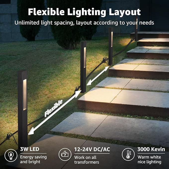 SUNVIE All-In-One LED Low Voltage Landscape Lighting Kit, 8-Pack Pathway Lights with Transformer and 100FT 16/2 AWG | Lumora