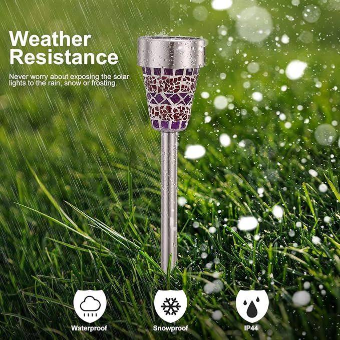 6-Pack Solar Mosaic Border Lawn Garden Lights, LED Mosaic Stake Lights Pathway Landscape Lighting for Patio Walkway | Lumora