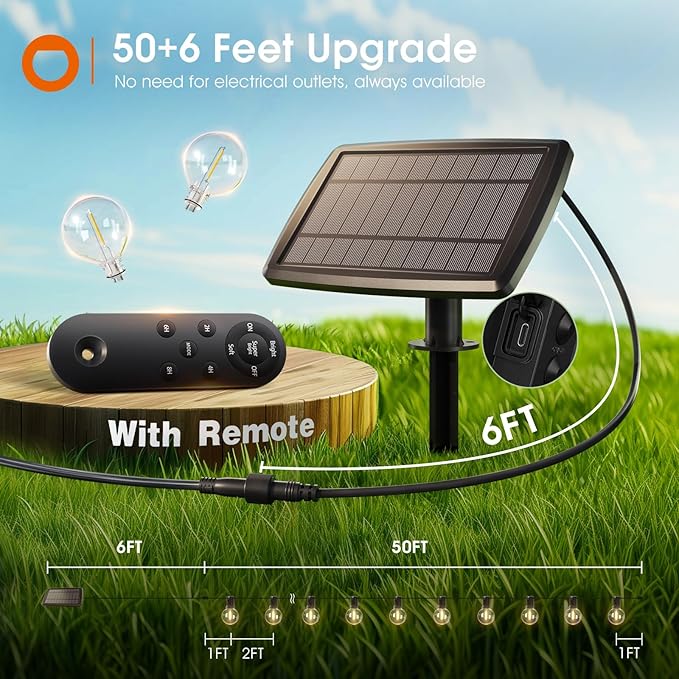 addlon Solar G40 String Lights 56FT with 8Packs Solar Lights Fence Lights Outdoor