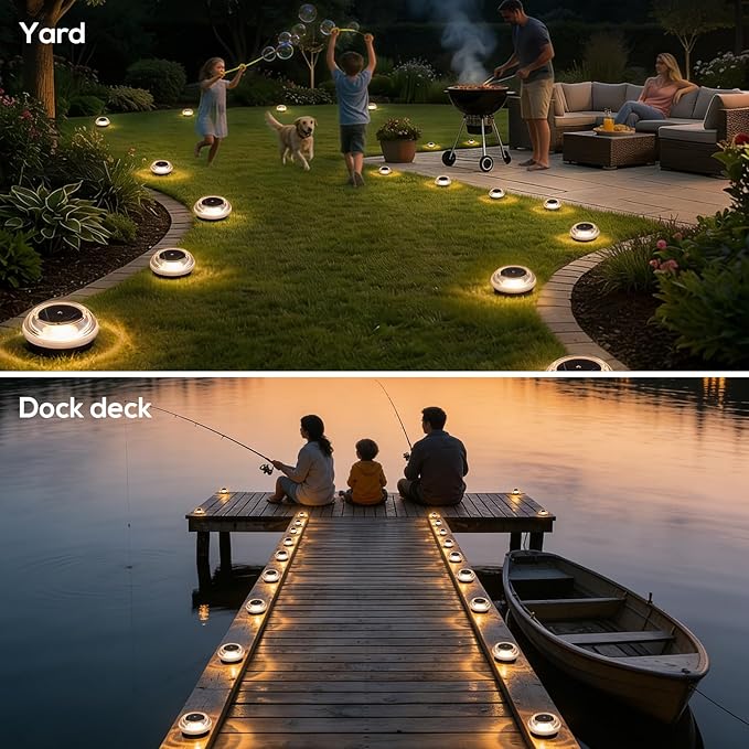Solar Driveway Lights Outdoor - 12 Pack Dock Lights Solar Powered, IP67 Waterproof Step Lights Outdoor Deck Lights for Sidewalk Garden Pathway Yard Stair(Warm White)