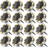 16 Pack Solar Ground Lights Outdoor, 8 LED Mini Flat Solar Disk Lights, IP65 Waterproof Anti-Rust Disc Light | Lumora