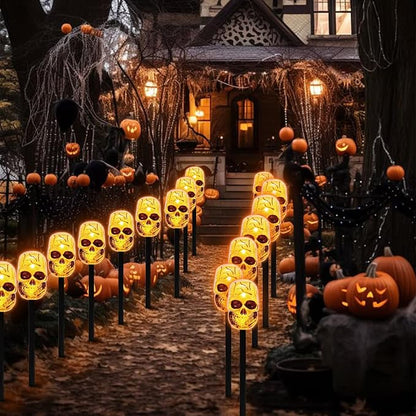 LAMPHOME Halloween Pathway Lights Outdoor, 5PCS Skull Halloween Decorations Outdoor Yard, Pathway Marker Stake Lights for Patio Ground Path Sidewalk Walkway Driveway