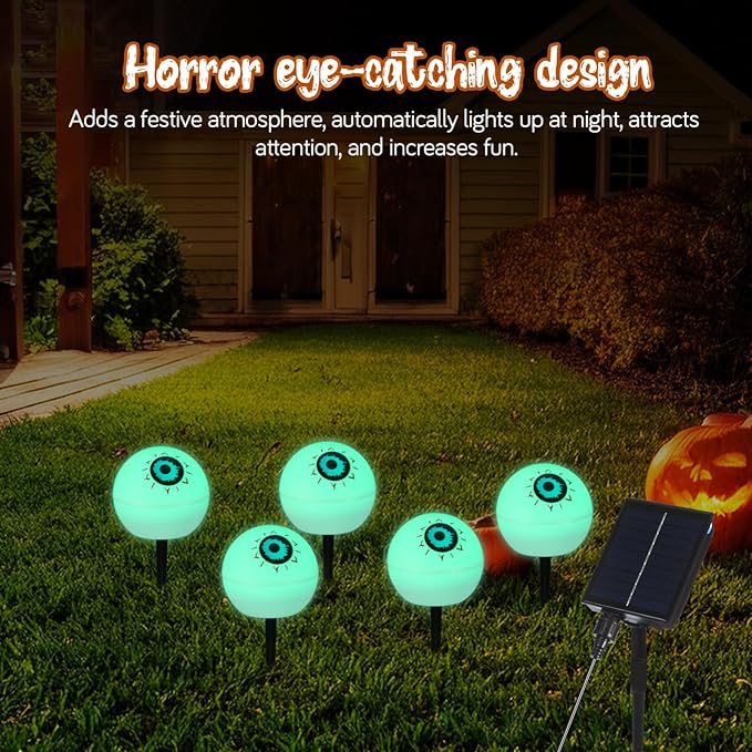 Uonlytech Solar Halloween Eyeball Lights 5-Pack Outdoor Garden Solar Stake Lights for Yard Patio Pathway Decorations Red Green Led