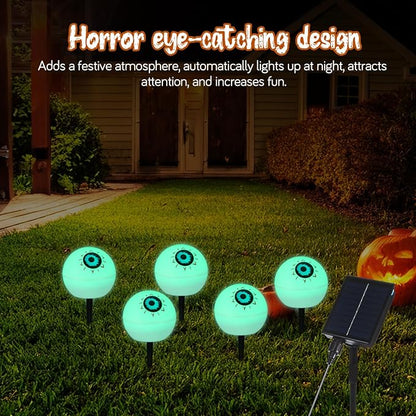 Uonlytech Solar Halloween Eyeball Lights 5-Pack Outdoor Garden Solar Stake Lights for Yard Patio Pathway Decorations Red Green Led