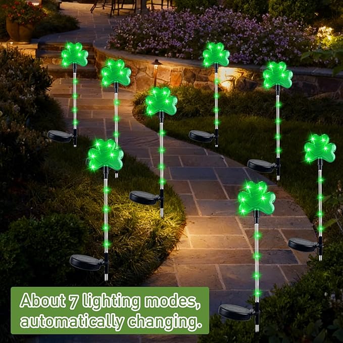 4 Pack Shamrocks Solar Lights St. Patricks Day Green Lucky Solar Light Outdoor Garden Pathway Stake Light Spring Yard Lawn Decor