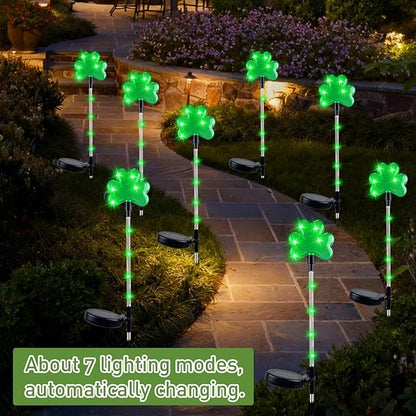4 Pack Shamrocks Solar Lights St. Patricks Day Green Lucky Solar Light Outdoor Garden Pathway Stake Light Spring Yard Lawn Decor