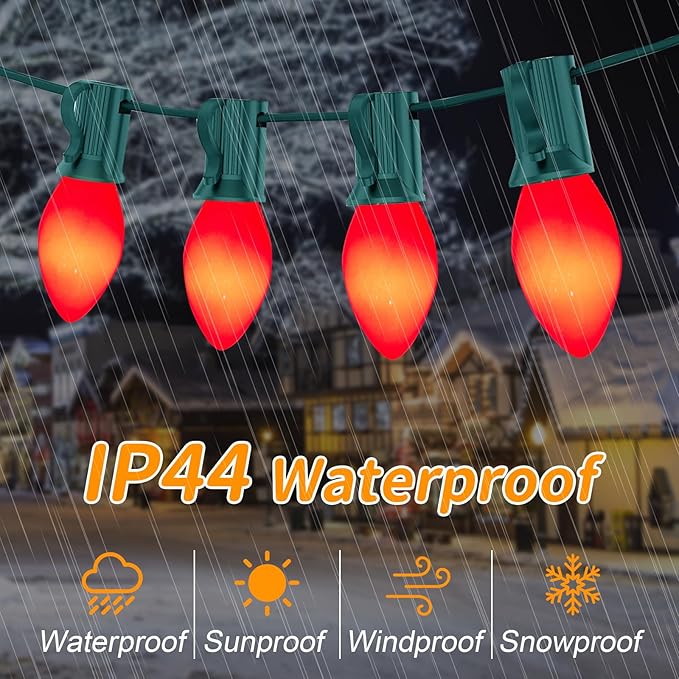 Abeja C7 Valentines Day Decorations Light, 25Ft Vintage Christmas Light with 27 Red Ceramic Bulbs(2 Spare), Hanging Romantic Red Lights for Valentine's Day Party Indoor/Outdoor