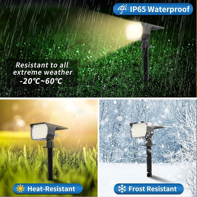 Solar Spot Lights Outdoor Waterproof IP65, 12 Pack Landscape Spotlights with 46 LEDs, 3 Modes Auto On/Off Solar | Lumora
