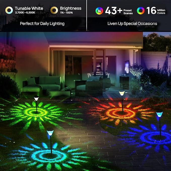 Giant Smart Solar Pathway Lights - 2 Pack Tall Bright RGBCW Waterproof, APP Control Outdoor Solar Lights for Paths | Lumora