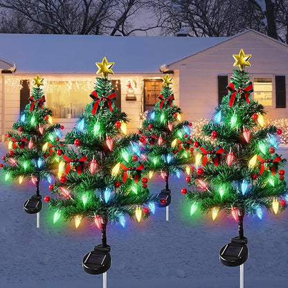 Dremisland Solar Christmas Tree Outside 4Pack Waterproof Solar Xmas Trees with 80 LED Lights 2 Flashing Modes Solar Christmas Decorations Outdoor Yard Garden Patio Cemetery Porch Pathway Decor