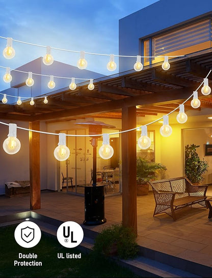 AD 25Ft Globe Led Outdoor String Lights Waterproof Shatterproof, Connectable Hanging Patio String Lights with 25 LED Plastic Clear Bulbs for Café Bistro Pergola Tents