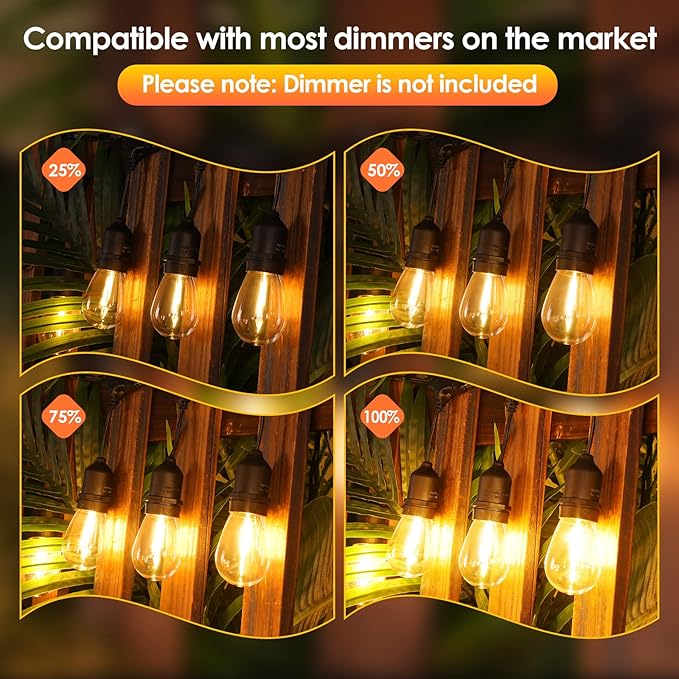 Mlambert 2 Pack 96FT Outdoor String Lights with 60+5 LED Vintage 2700K Bulbs, Dimmable Waterproof Lights for Patio Balcony-192FT in Total-Black Cord