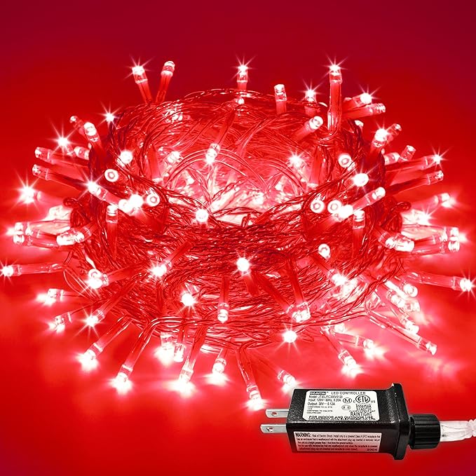 JMEXSUSS Red Valentines Day Decor Lights Clear Wire, 66ft 200 LED Red Christmas String Twinkle Fairy Lights Outdoor Indoor Plug in for Room Party Tree Valentines Day Decorations