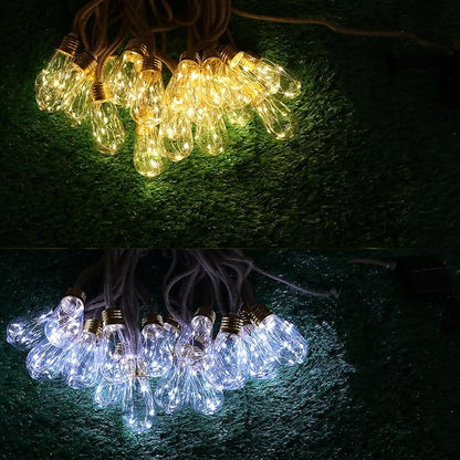 2Pack Solar Outdoor String Lights 24FT Vintage Rope Hemp Solar Lights with 20 Shatterproof Bulbs,8 Modes Solar Powered String Lights with Memory Function, Waterproof for Fence,Balcony,Camping,Café