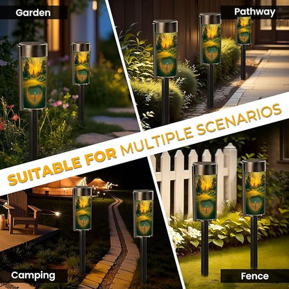 4 Pack Solar Pathway Lights Outdoor Waterproof Golf Course Landscape Sunset Golfing Sport Sand Bunker Sun Trees Solar Garden Lights LED Landscape Lighting for Yard Walkway Lawn Garden Decor