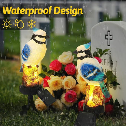 Baquler 2 Pack Blue Jay Solar Lights Blue Jay Outdoor Decor Bluebird Solar Light Bird Figurine Garden Stake for Pathway Garden Lawn Yard Decorations