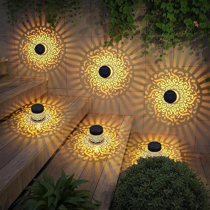Decorative Solar Mandalas Lights Solar Metal Mandalas Fence Light Waterproof IP65 Deck Step Wall Lights Garden Patio Backyard Post Holiday Gift 2pcs
