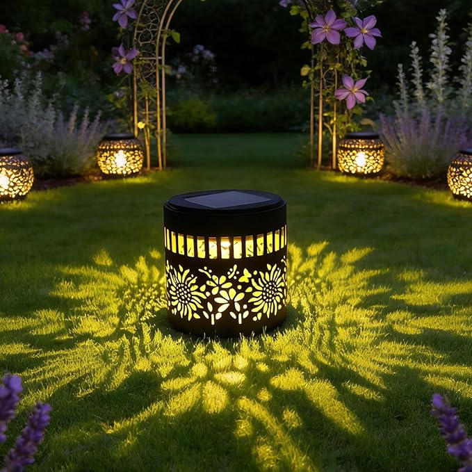 Decorative Solar Mandala Lights, Solar Mandala Lights Outdoor, Metal Solar Powered Outdoor Deck Step Wall Lights for Garden Post Patio Backyard Yard Decor (Monochrome)