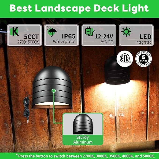 Low Voltage LED Step Lights - Warm White & Daylight White Selectable, Landscape 12V Deck Lights Outdoor, Hardwired | Lumora