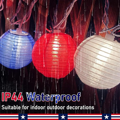 8.5FT Lantern String Lights, Red White and Blue Nylon Lanterns with 10 Mini Incandescent Bulbs, Plug in Connectable Outdoor Patio Lights for Independence Day President Memorial Day