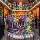 Retisee 3 Pack Mardi Gras Solar Outdoor Lights- Purple Green Gold Yard Stakes Lights, Fleur De Lis Metal Wire | Lumora