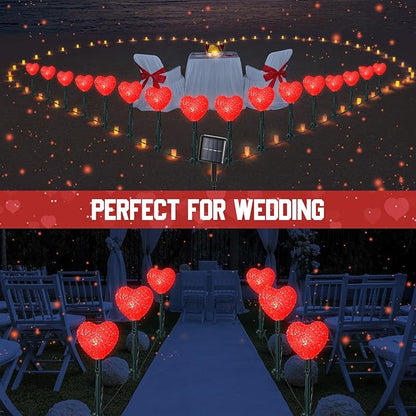 Valentine's Day 36ft Solar Stake Lights with 16 LED Lighted Heart Light Outdoor Waterproof Decorations with 3 Modes for Walkway Lawn Patio