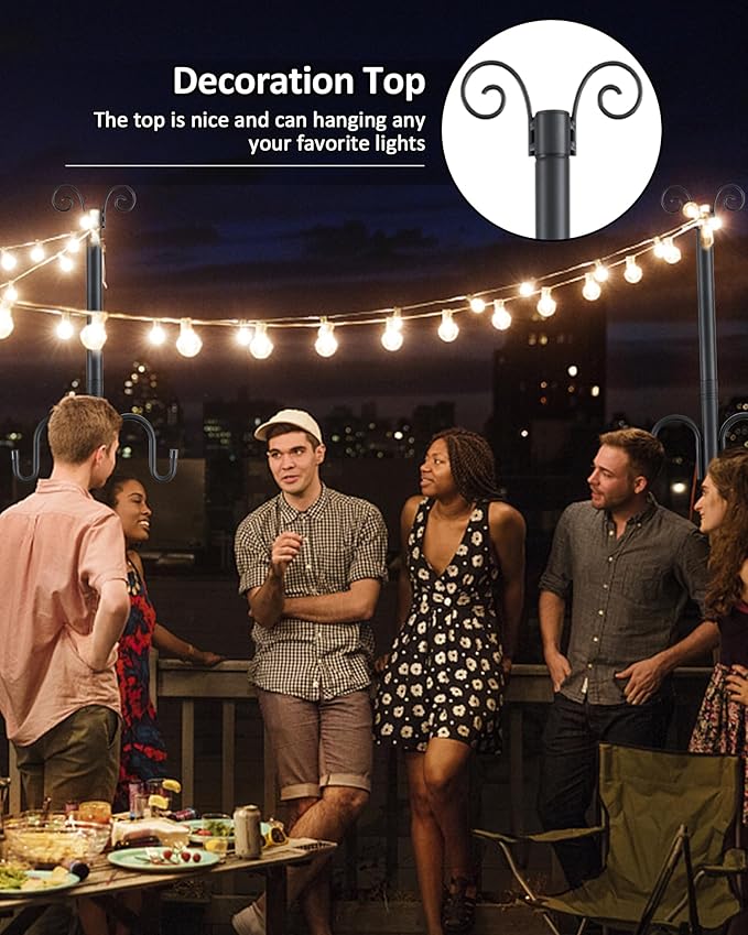 1.5 Inch Heavy Duty String Light Poles with 16.9” Spiral Ground Anchor - for Patio, Deck & Holiday Lighting, 8.5FT | Lumora