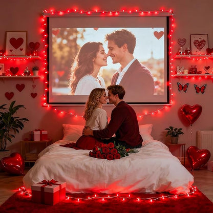 JMEXSUSS 33ft 100 LED Red Valentine Lights, Connectable 8 Modes Valentine Room Light Indoor Plug-in, Clear Wire Red Christmas String Light Outdoor Waterproof for Xmas Bedroom, Party