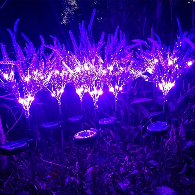 Solar Light Outdoor Garden Decorative Lavender Flowers 2 Pack, Waterproof Solar Garden Lights with Purple Flowers, Color Changing LED Solar Powered Landscape Lights for Yard Garden Patio