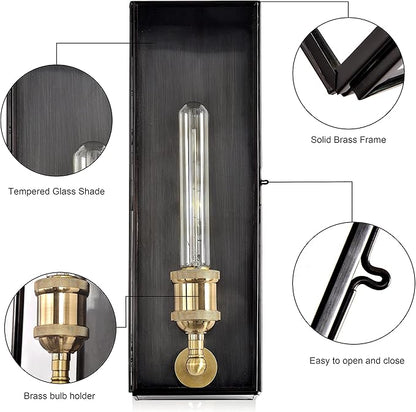 c cattleya Solid Brass Outdoor Wall Lantern Sconce Exterior Porch Lamp with Tempered Glass, Rectangular Waterproof Wall Lighting Outdoor Sconces for House Patio Yard Front Porch Garage
