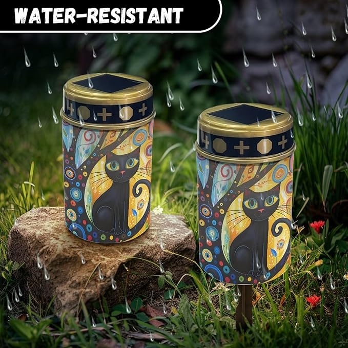 Black Cat Tree Solar Lights Outdoor Decor,Solar Powered Stakes Decorative Memorial Lights Garden Yard Lawn Pathway Grave Cemetery Decoration