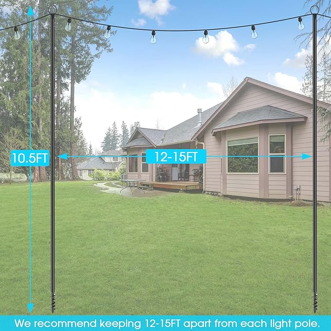 Espird String Light Poles for Outside 4 Pack, 10 Feet Outdoor String Lights Poles for String Lights, Backyard Patio | Lumora