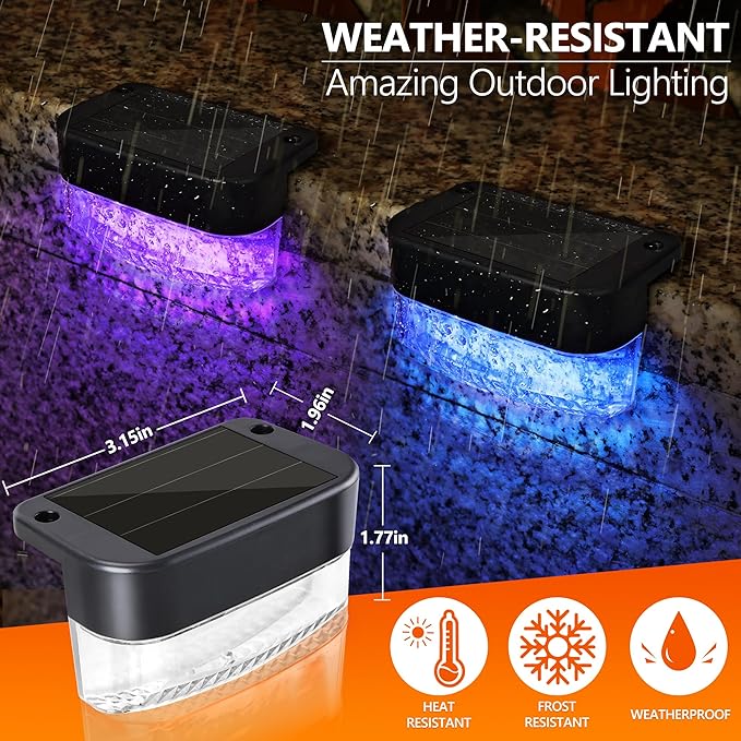 BrizLabs Solar Fence Lights, 12 Pack RGB & Warm White & 11 Colors Changing LED Solar Deck Lights with IP65 Waterproof, Outdoor Step Light Patio Fence Lighting for Patio Yard Pool Railing Garden Fence