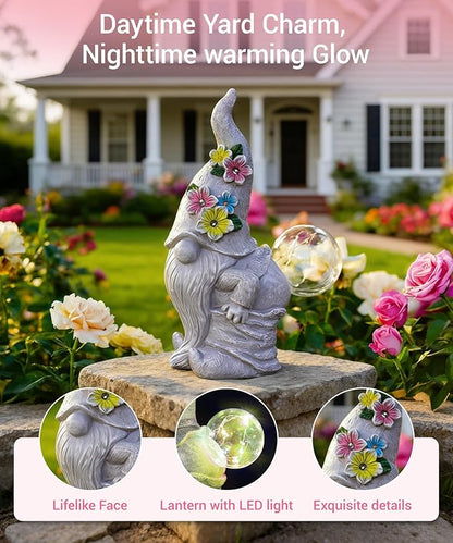 Solar Funny Garden Gnome Statue: Outdoor Sculpture Lights for Yard Lawn Porch Balcony Patio Home Decor - Birthday Gardening Gifts for Women Mom Grandma